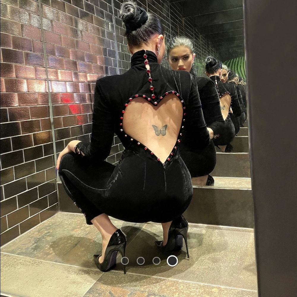 Labelrail x Sophia Hadjipanteli Velvet Embellished Heart Back Catsuit size 6